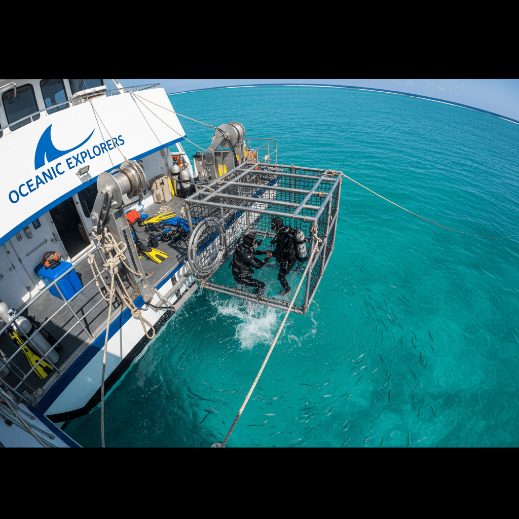 Shark cage diving adventure setup