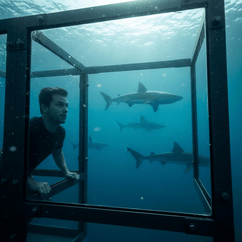 Shark cage diving adventure underwater view