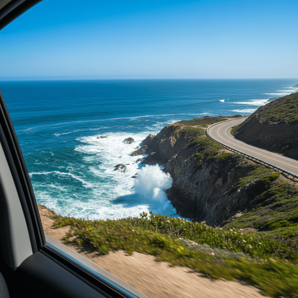 Scenic coastal road with ocean views and winding curves