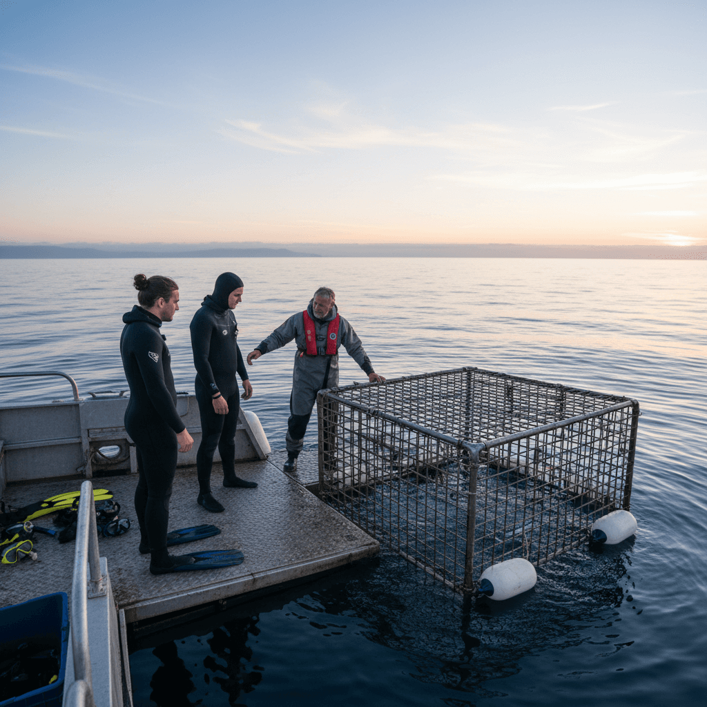 Shark cage diving group preparing for adventure in Western Cape