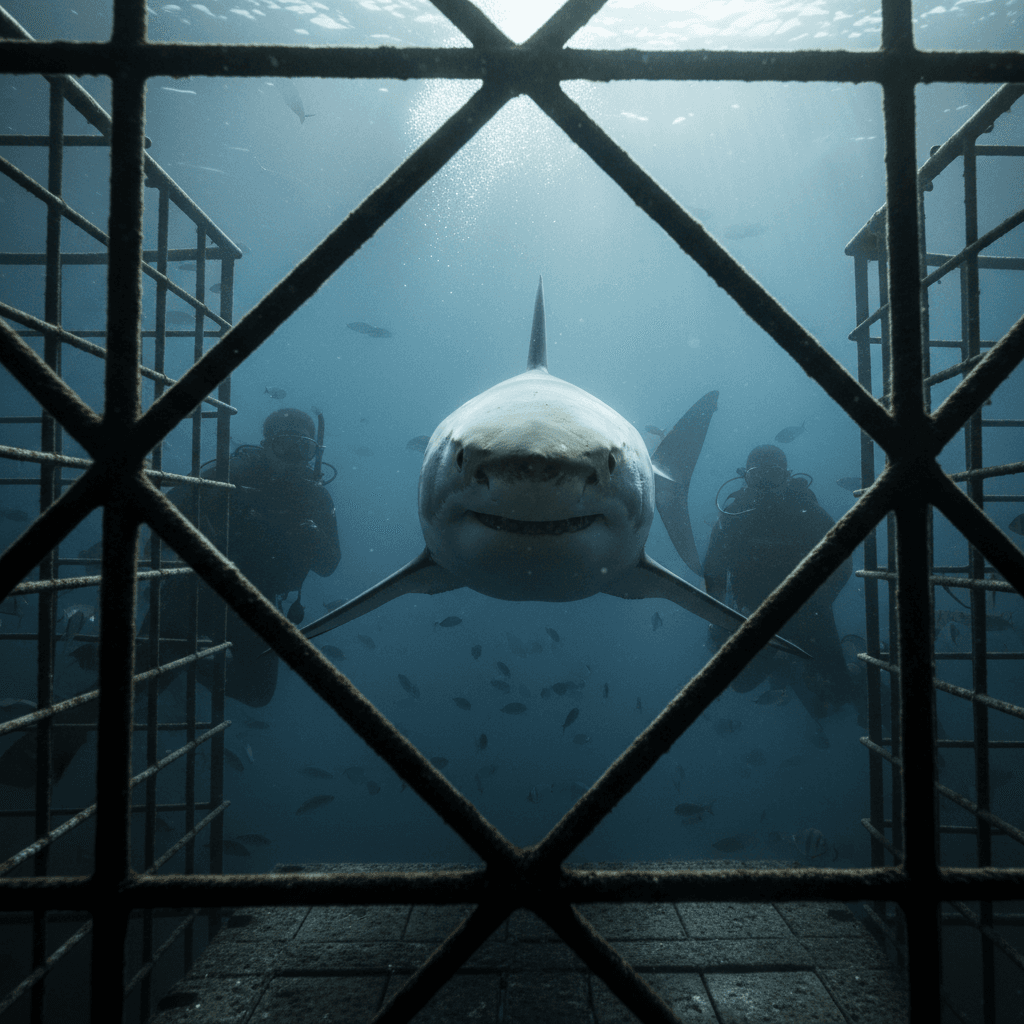 Great White Shark during controlled cage diving experience